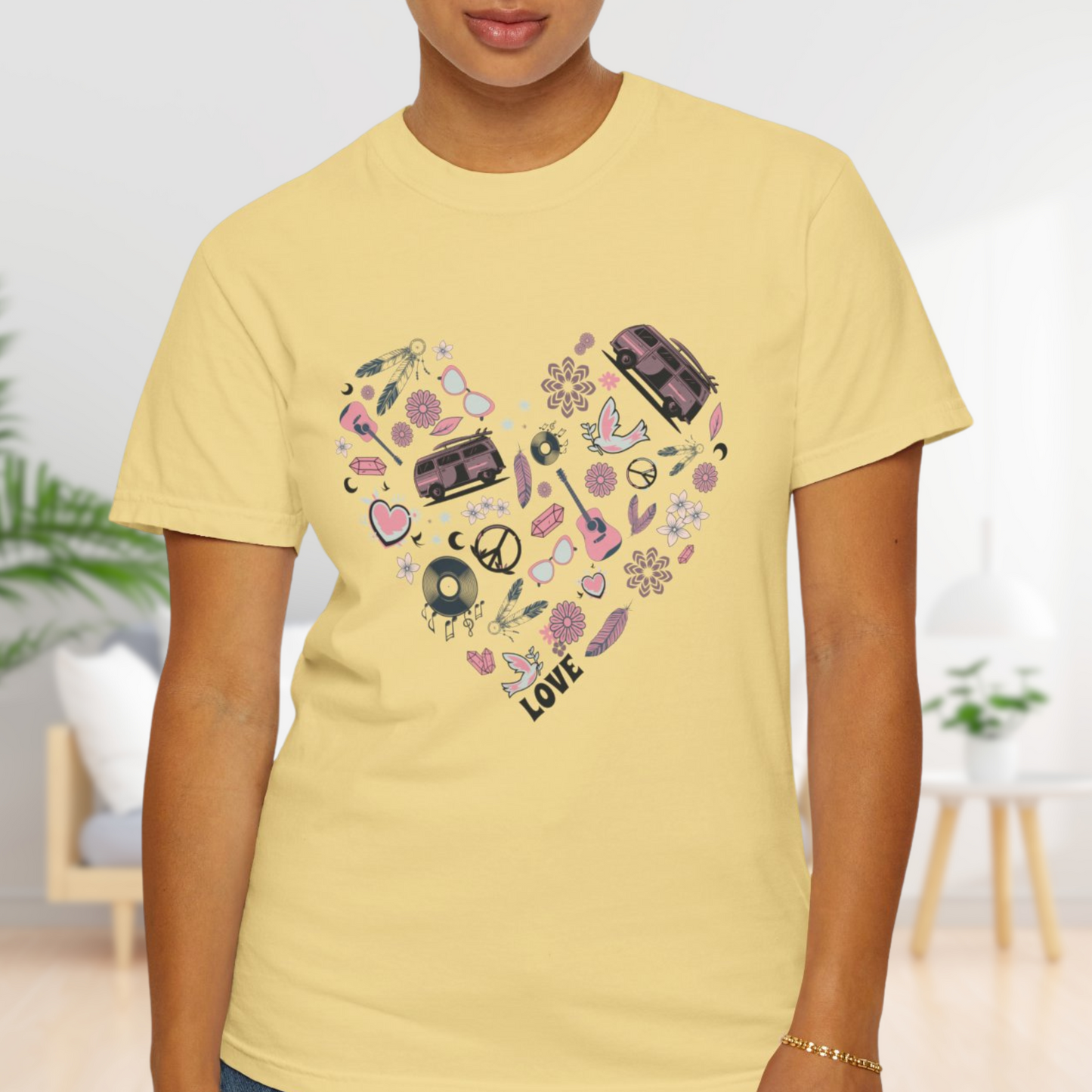 Hippie Heart T-Shirt - Retro Peace & Love Cotton Tee