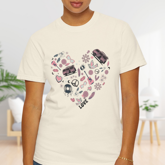 Hippie Heart T-Shirt - Retro Peace & Love Cotton Tee