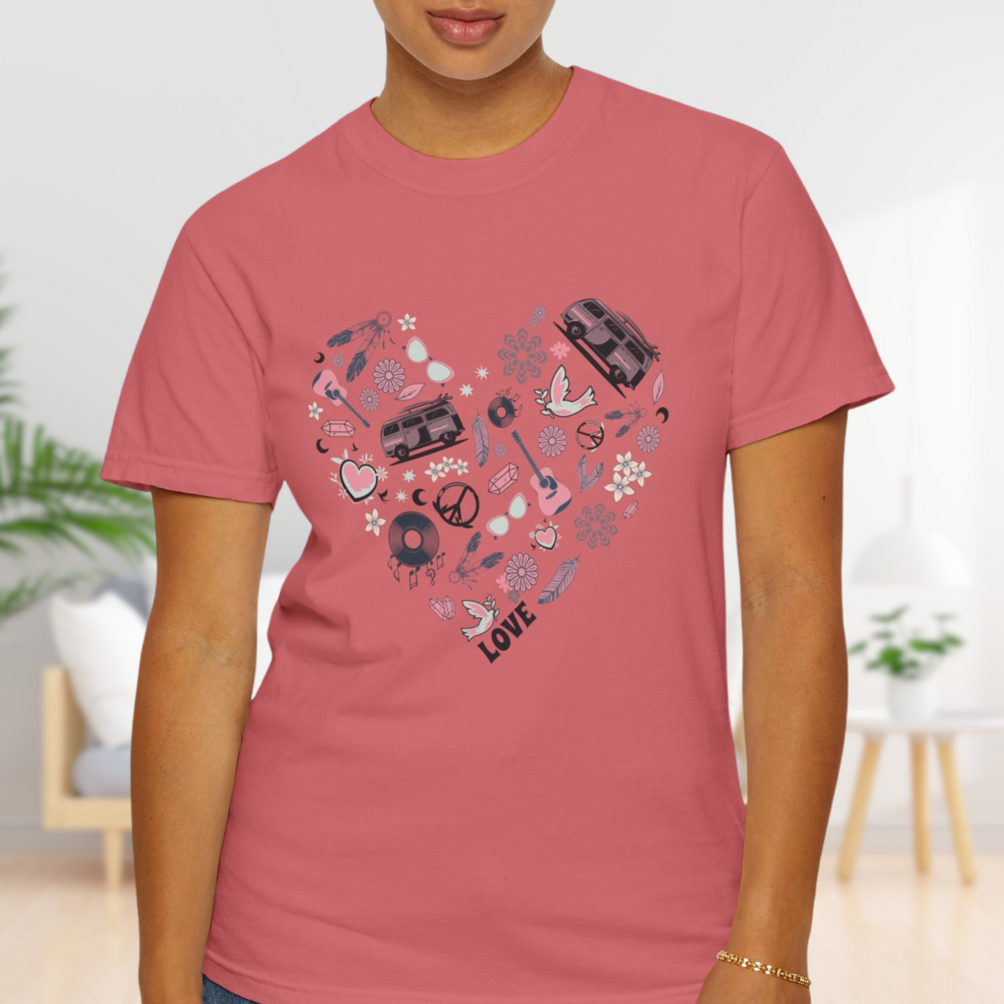 Hippie Heart T-Shirt - Retro Peace & Love Cotton Tee