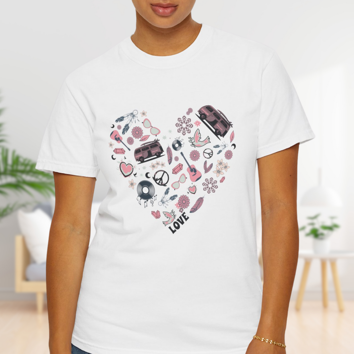 Hippie Heart T-Shirt - Retro Peace & Love Cotton Tee